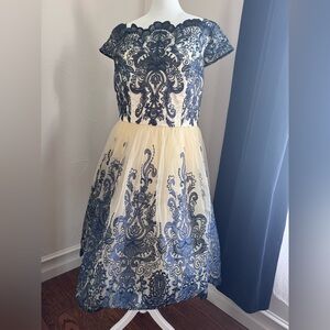 Chi Chi London Navy and Cream Formal Dress